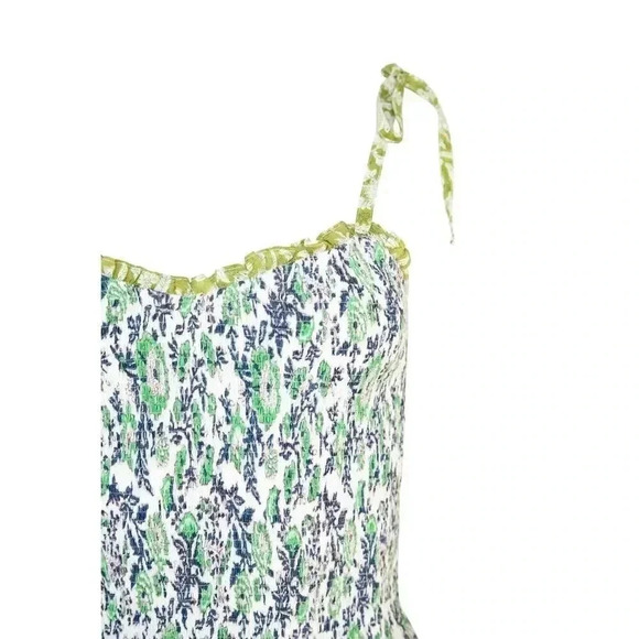 ALIX OF BOHEMIA, NWT Luna Jardin Dress Sz L, Blue White Smocked Handprinted Midi - Picture 7 of 14